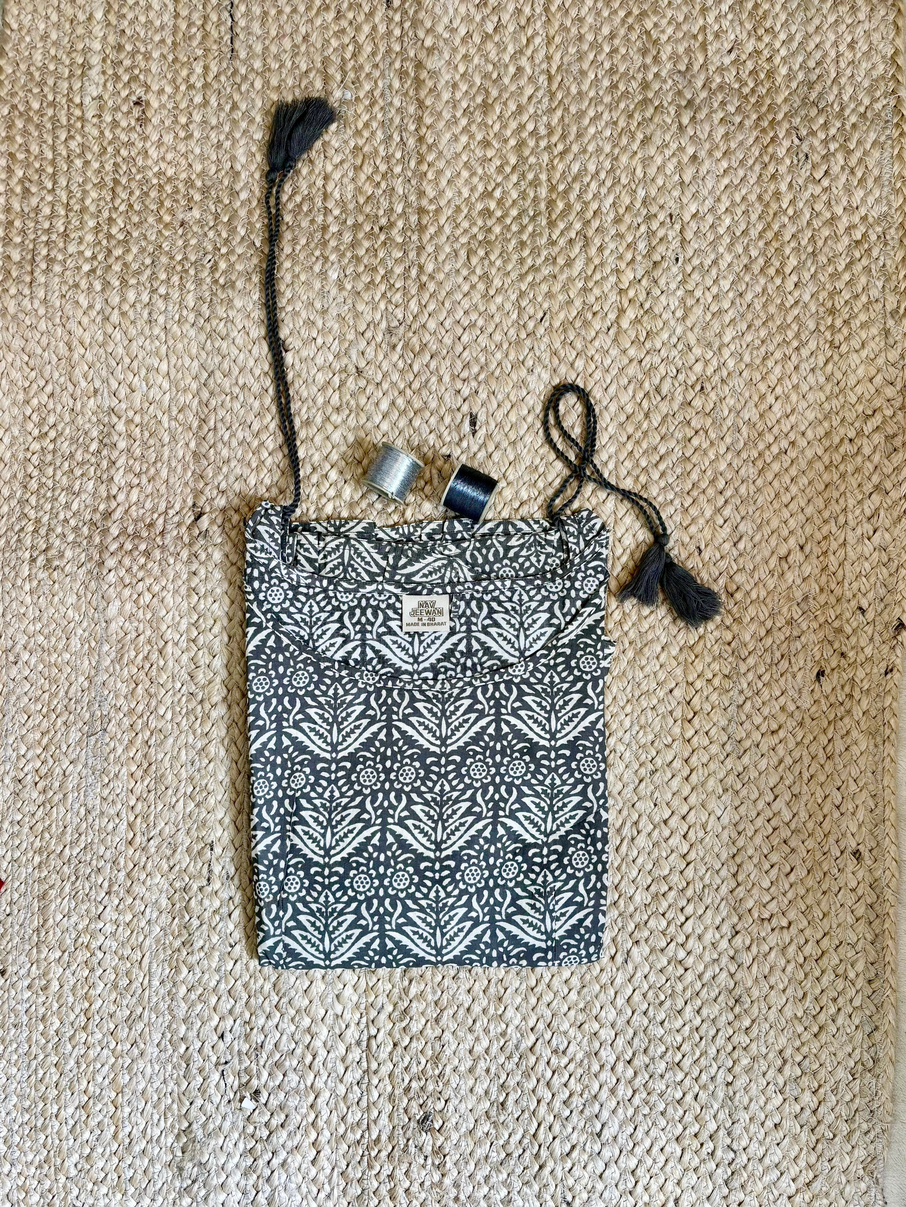 Grey Handblock Kurti with Tassel Detail
