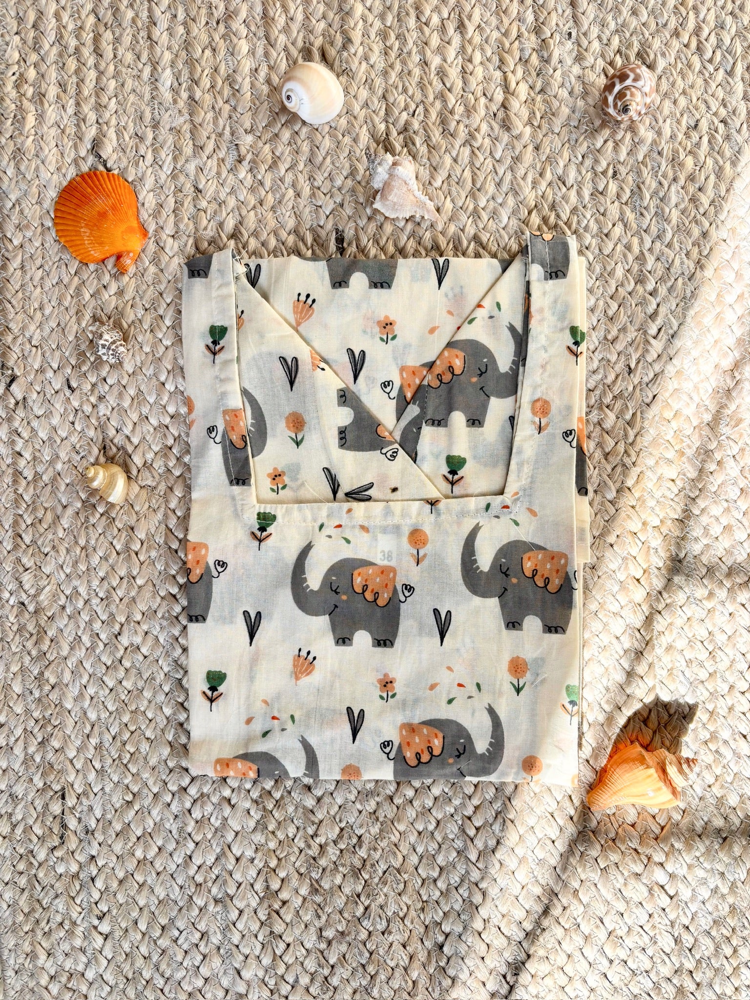 Elephant-Print Corset Back Bell Sleeve Kurti