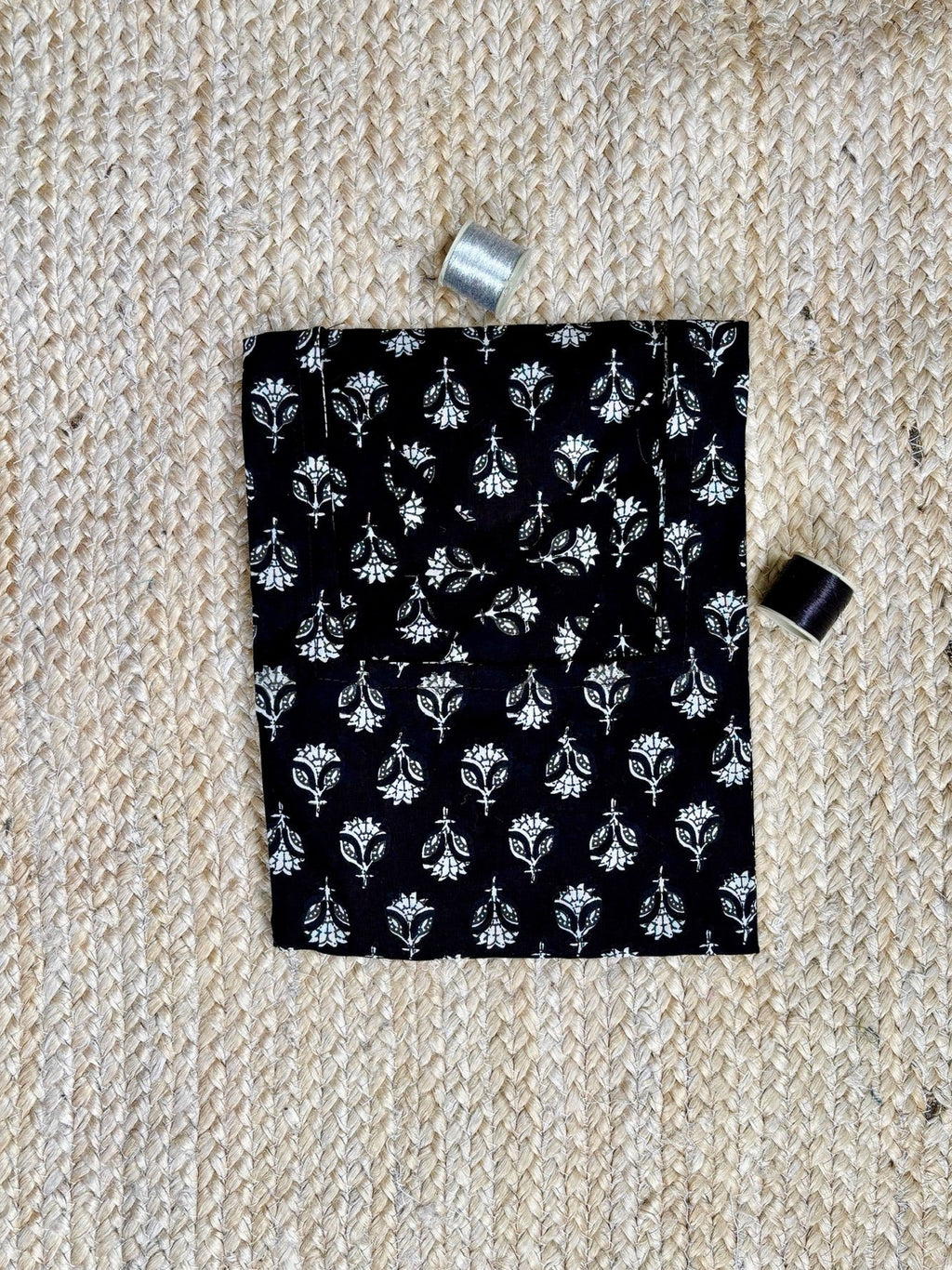 Black Handblock Mini Floral-Print Kurti