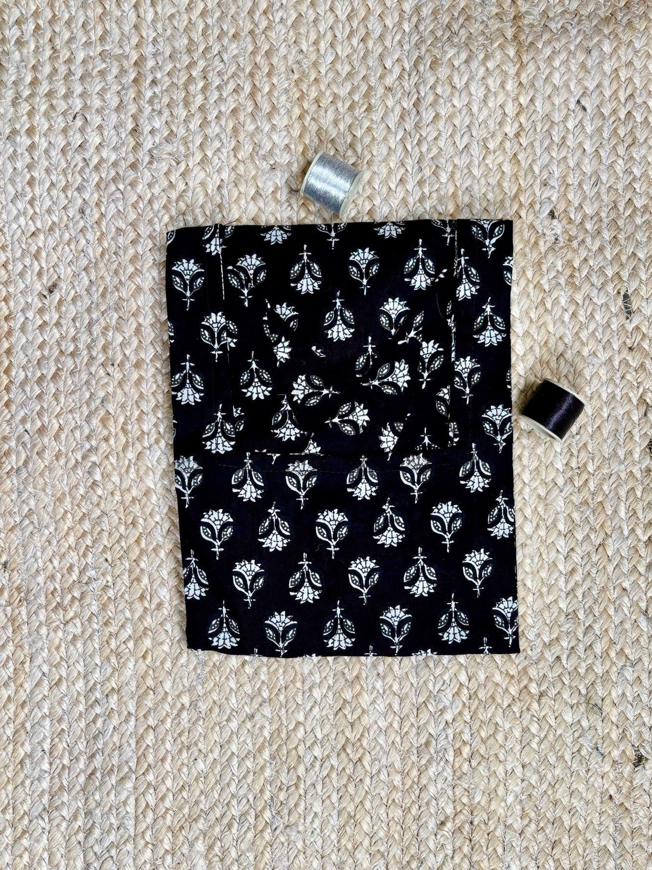 Black Handblock Mini Floral-Print Kurti