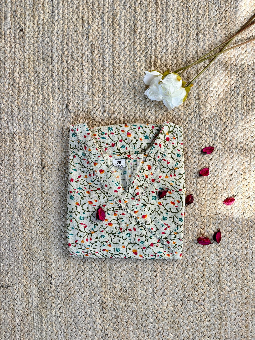 Ivory Multicolor Floral-Print Short Kurti