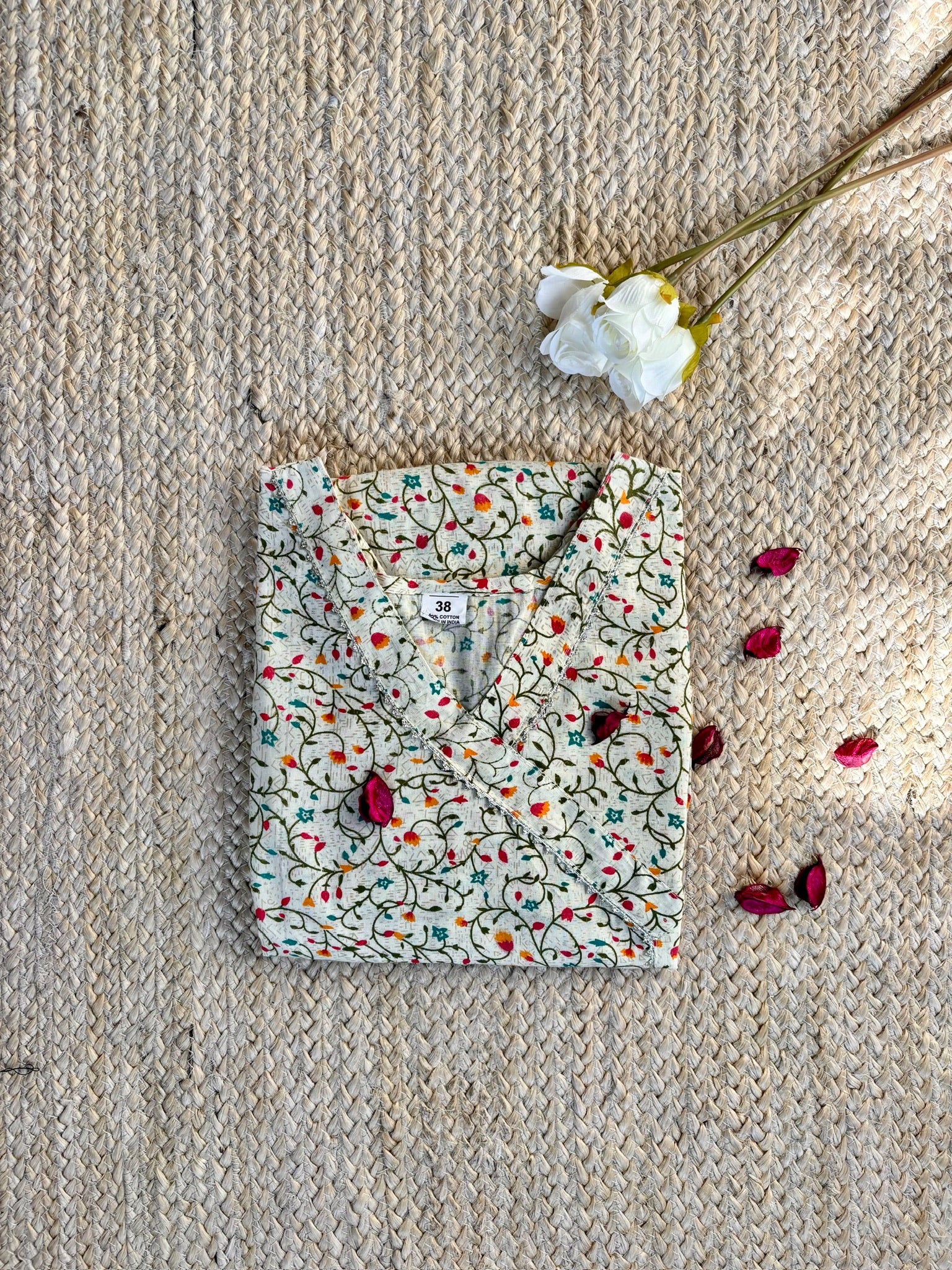 Ivory Multicolor Floral-Print Short Kurti