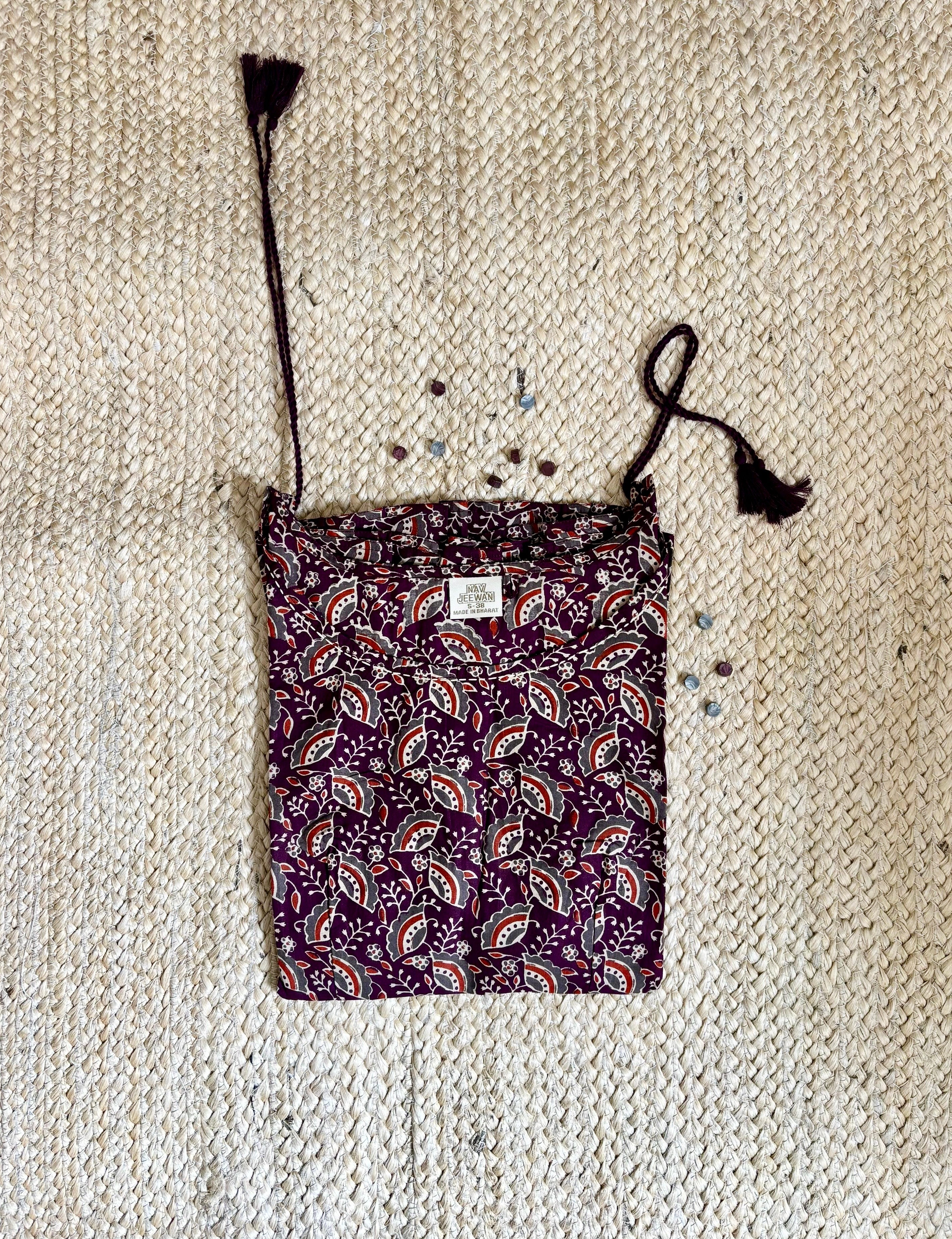 Wine Handblock Kurti with Tassel Detail