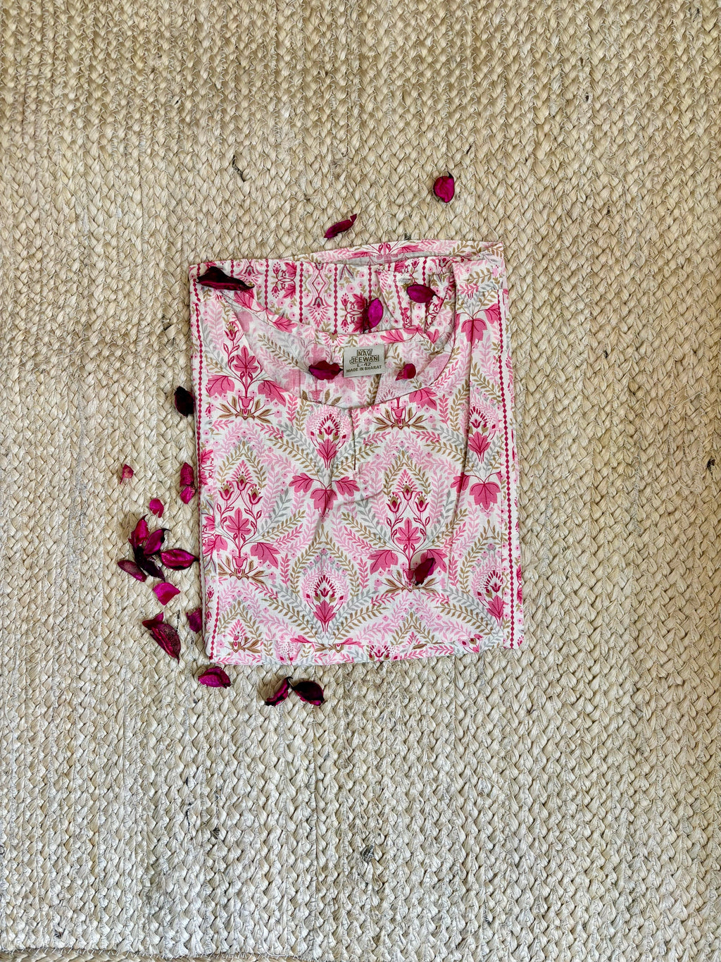 Pink Handblock Kurti with Panel Detail