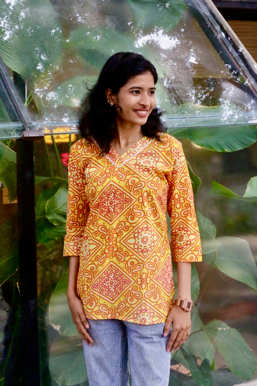 Yellow Festive Bandhani Kurti