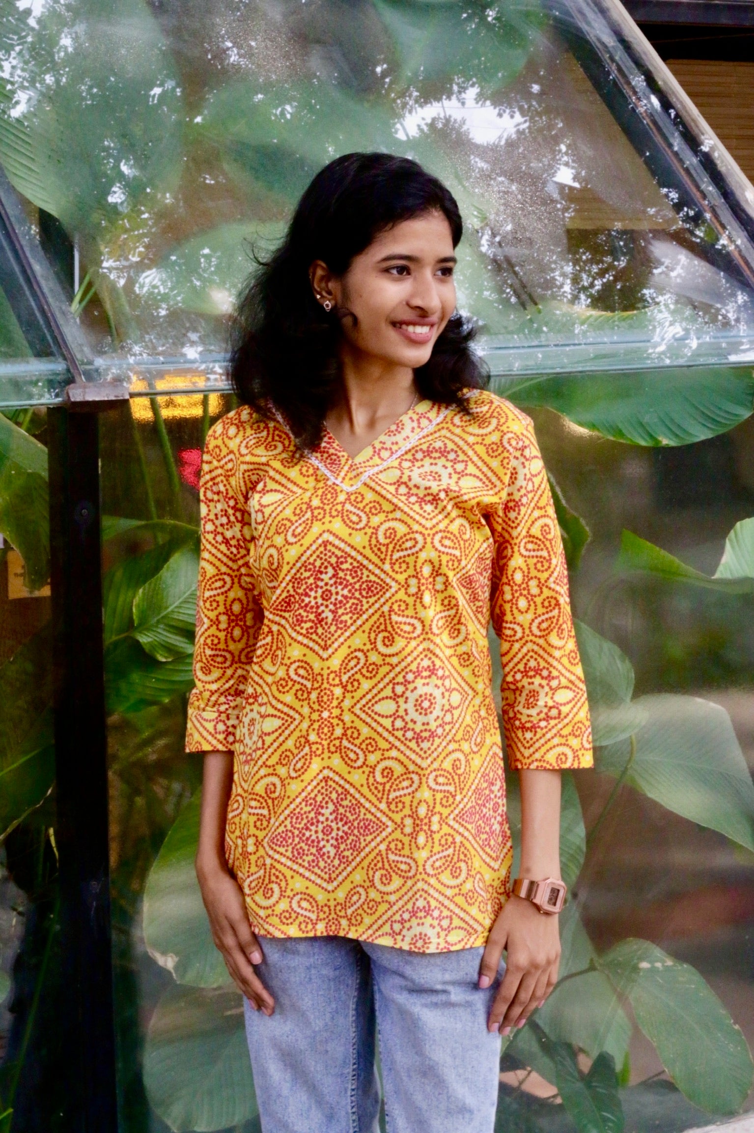 Yellow Festive Bandhani Kurti