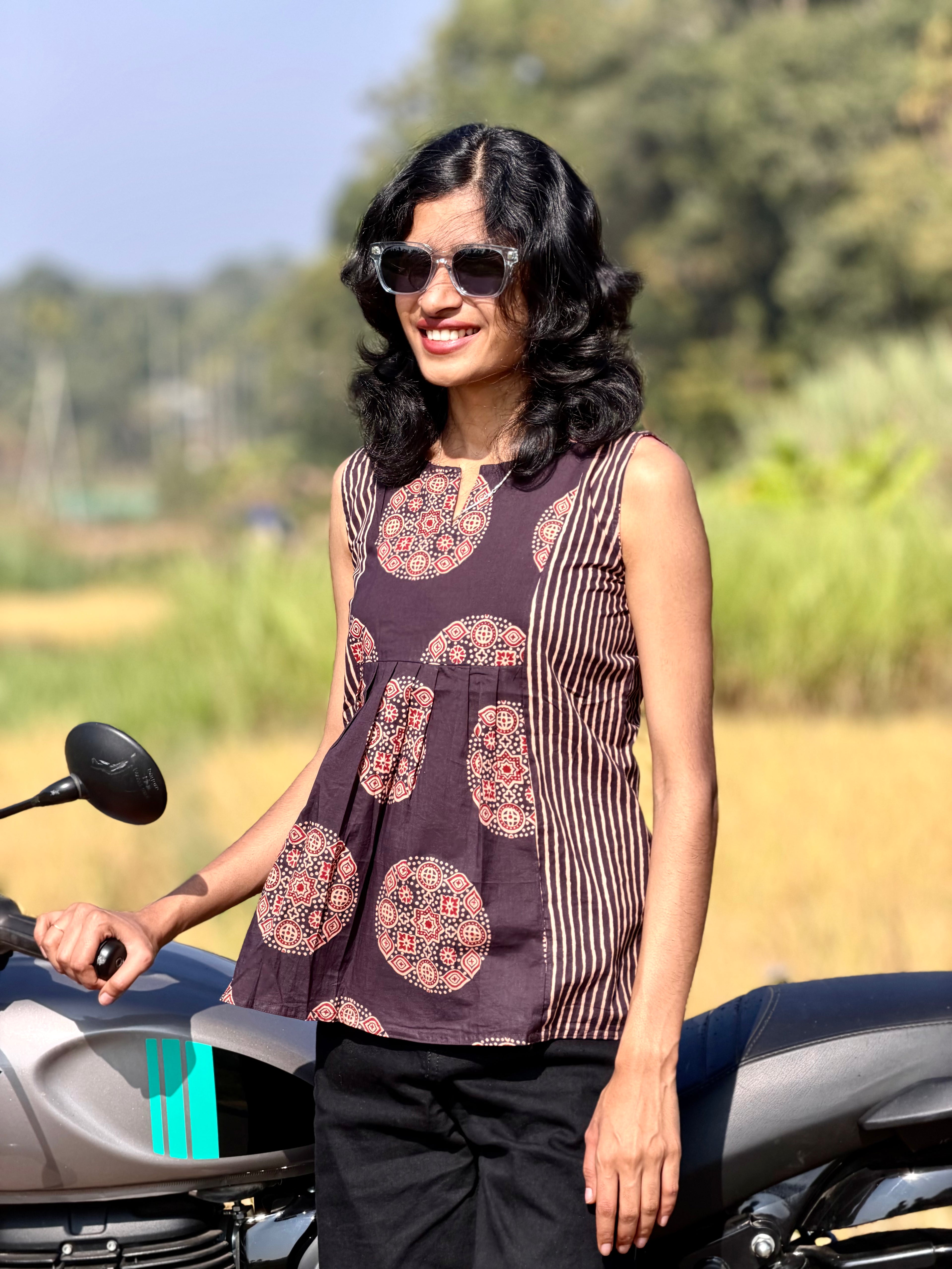 Cocoa Brown Handblock Kurti with Panel Detail