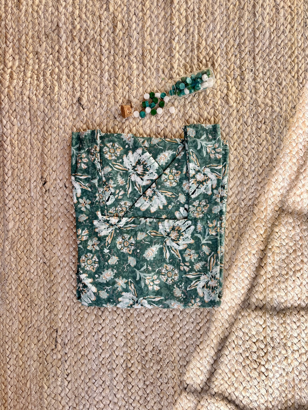 Teal Green Floral-Print Bell-Sleeve Kurti