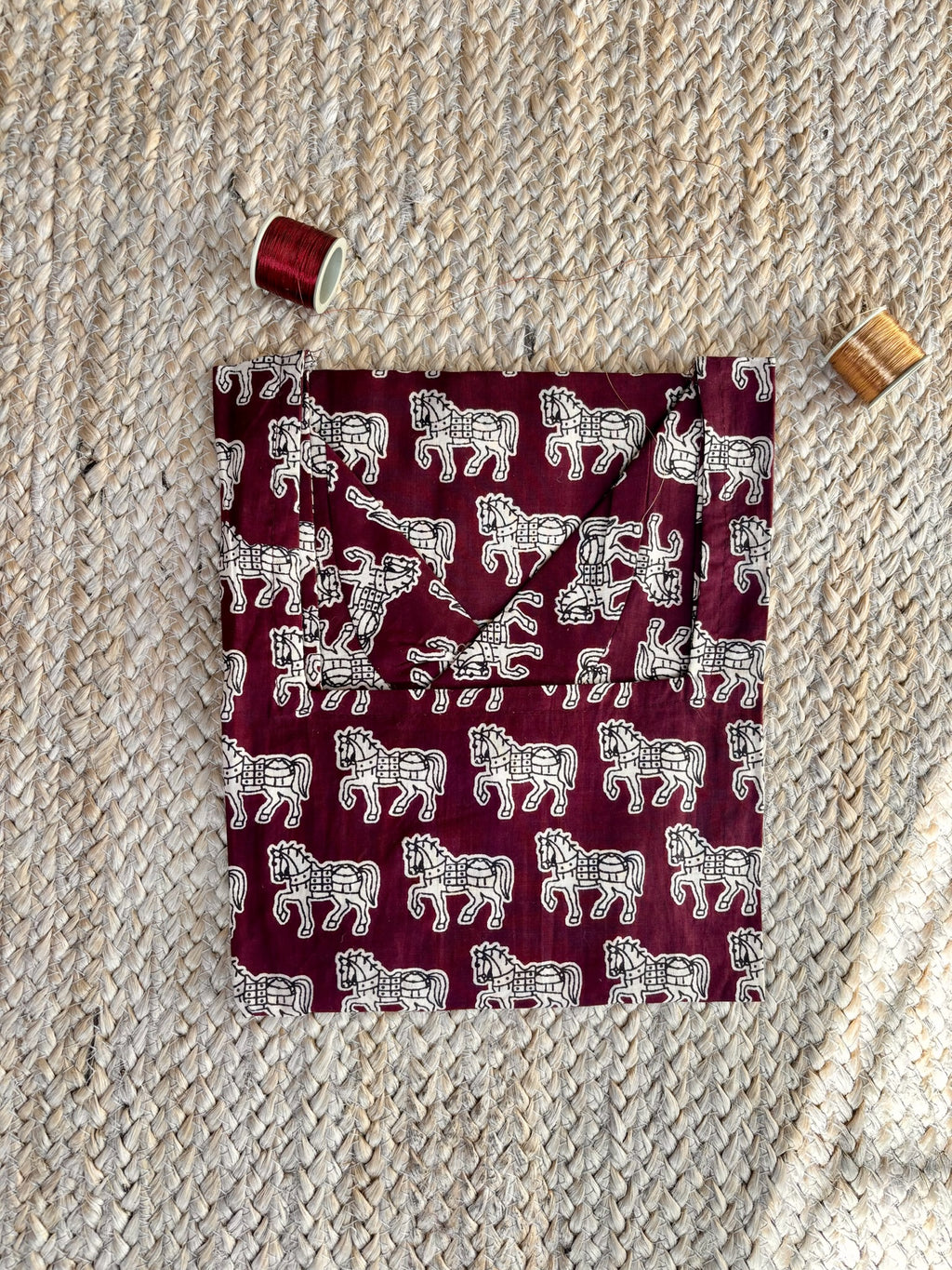 Maroon White Horse-Print Bell-Sleeve Kurti
