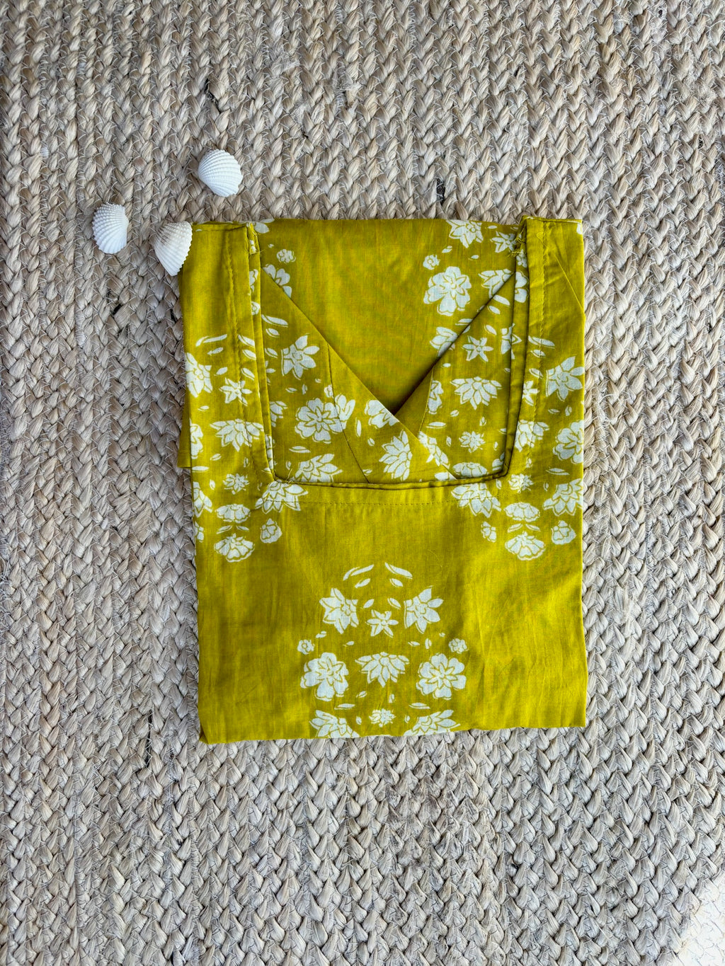 Lime Yellow Floral-Print Bell-Sleeve Kurti