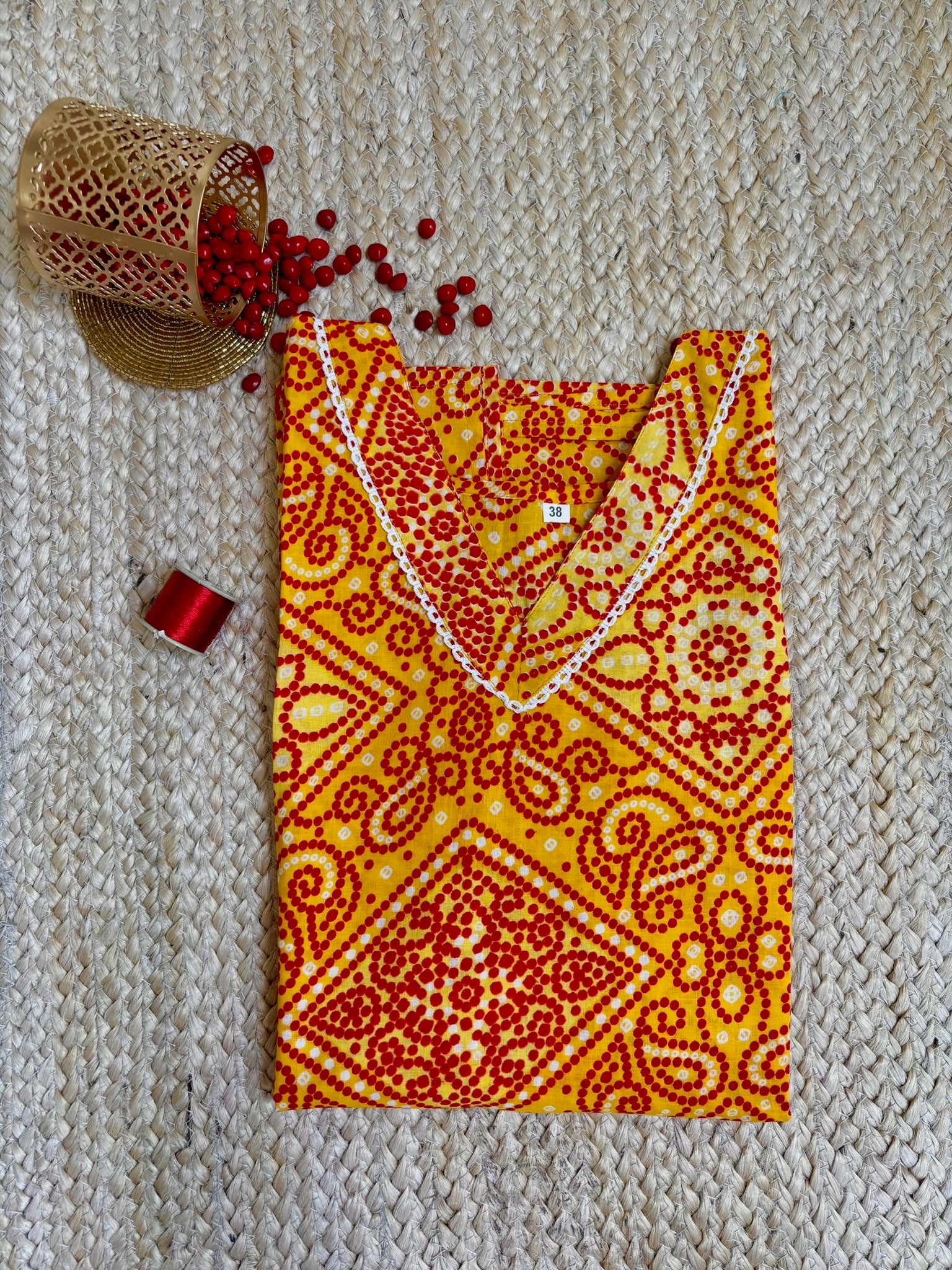 Yellow Festive Bandhani Kurti