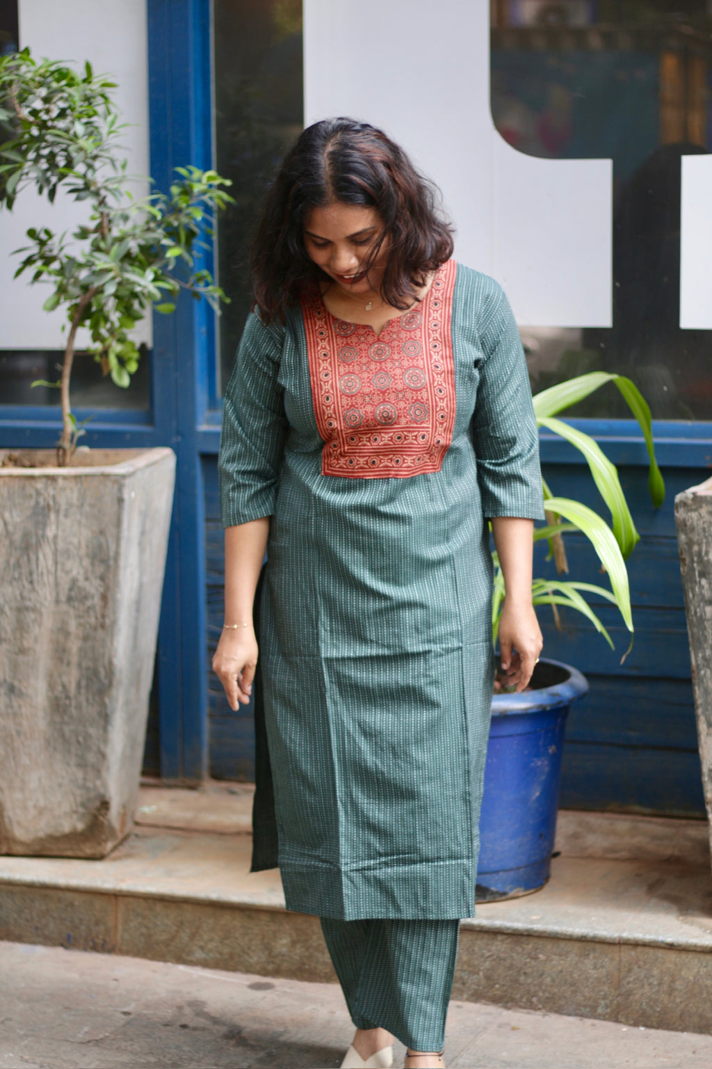 Green Ajrakh Patch Kurta Co-ord Set
