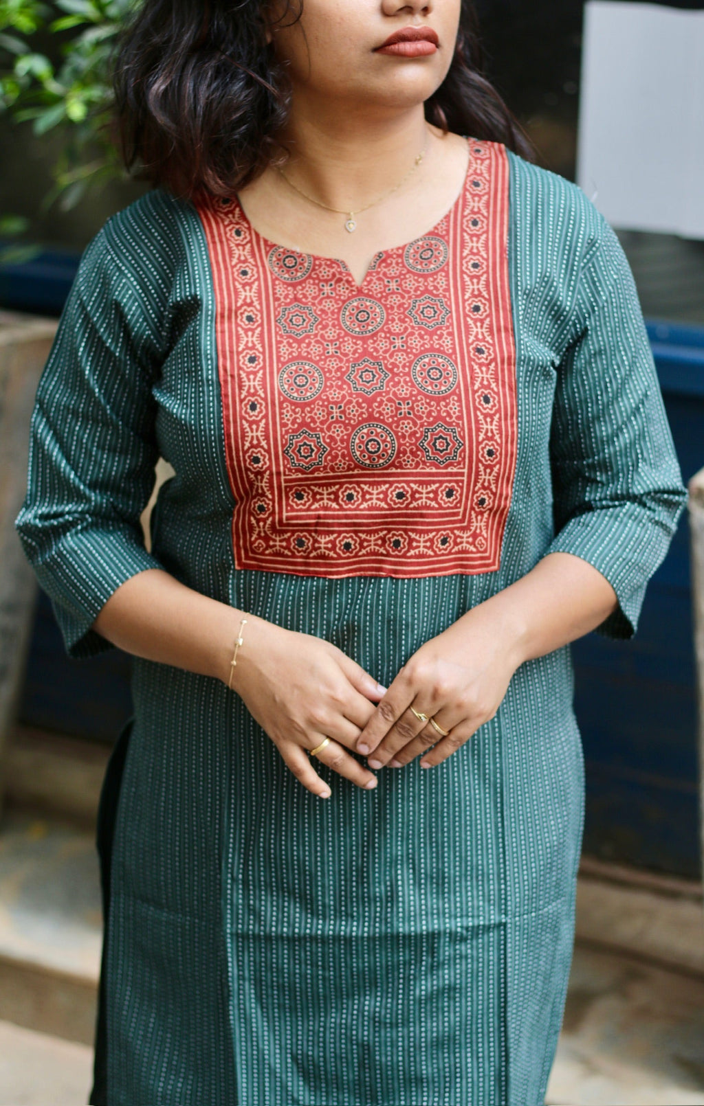 Green Ajrakh Patch Kurta Co-ord Set