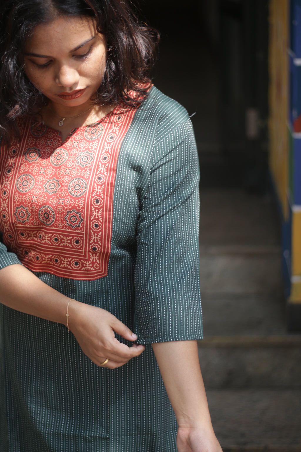 Green Ajrakh Patch Kurta Co-ord Set