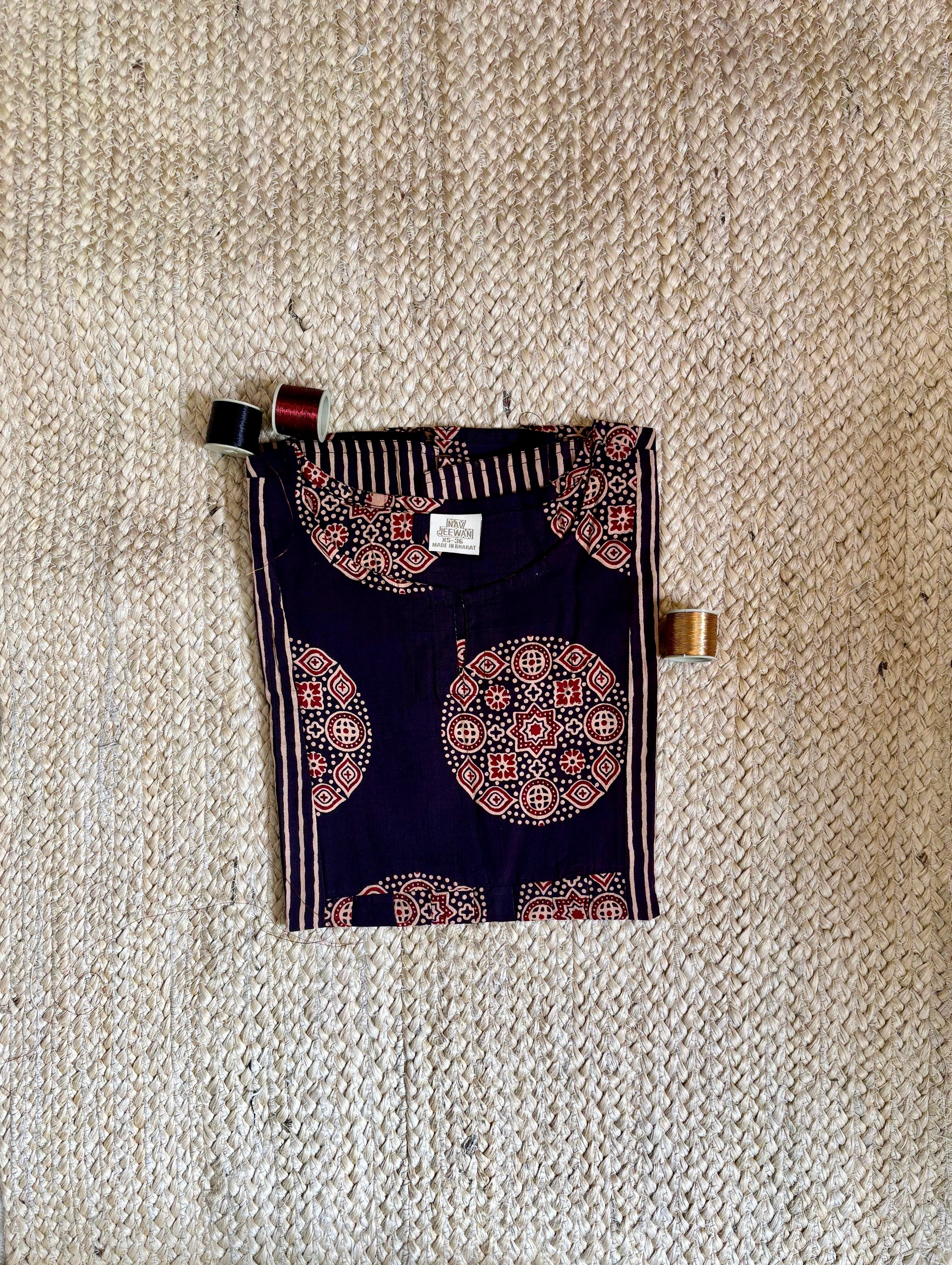 Cocoa Brown Handblock Kurti with Panel Detail