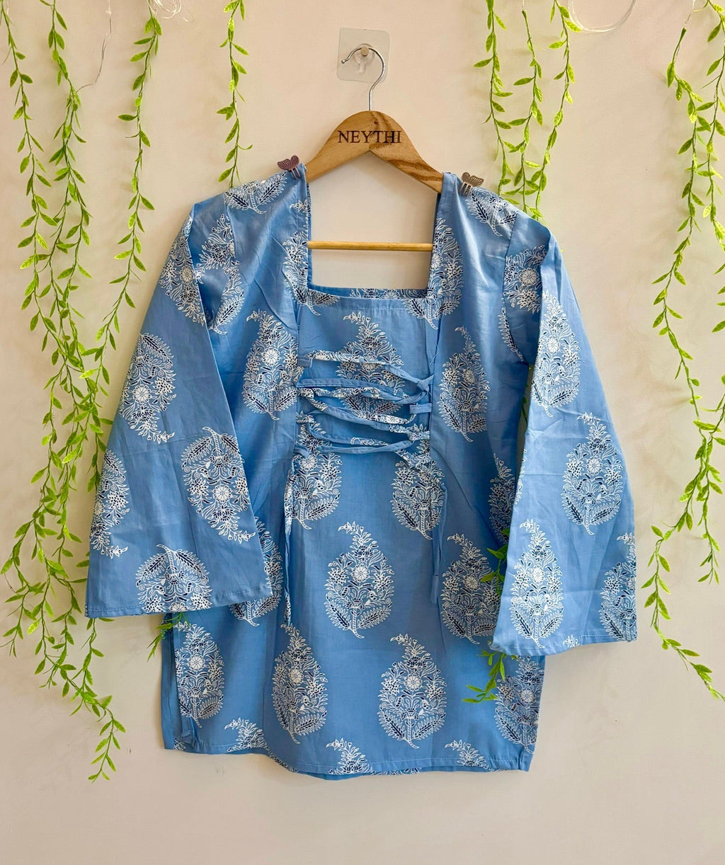 Sky Blue Handblock Print Kurti