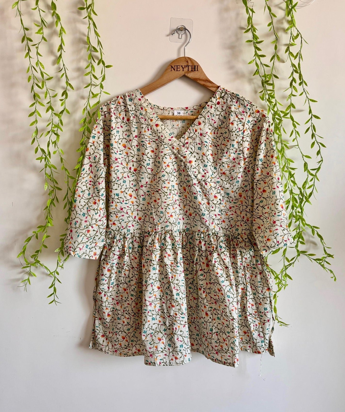 Ivory Multicolor Floral-Print Short Kurti