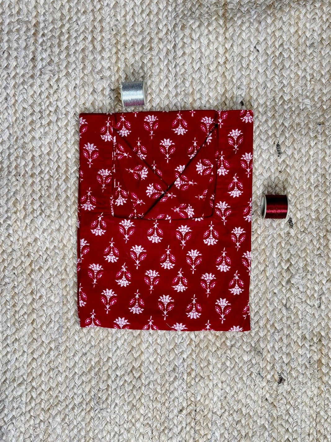 Deep Red Handblock Floral-Print Kurti