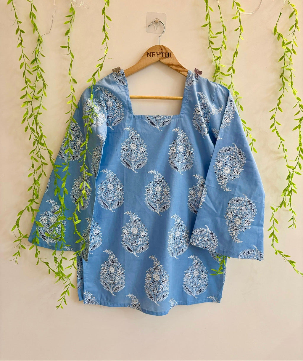 Sky Blue Handblock Print Kurti