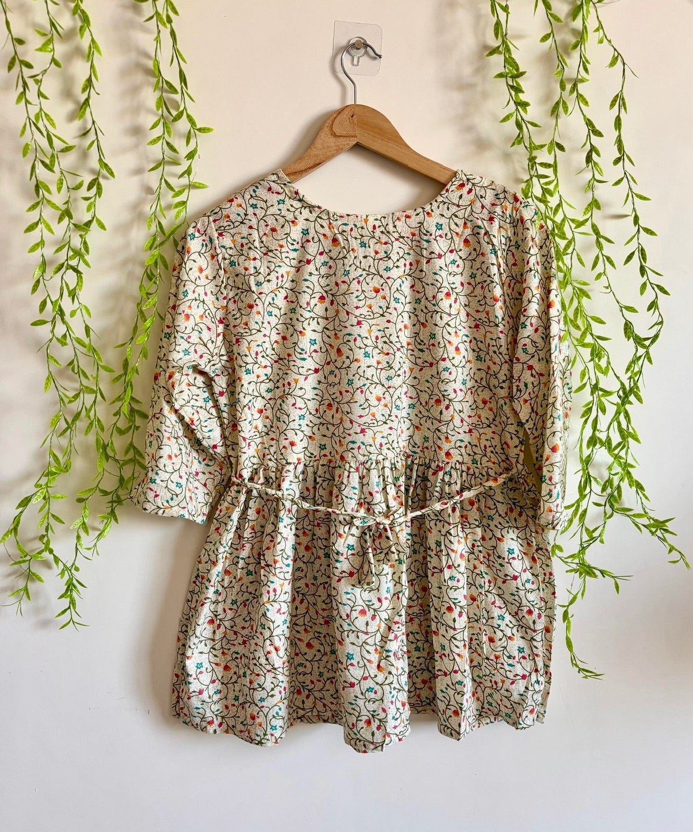 Ivory Multicolor Floral-Print Short Kurti