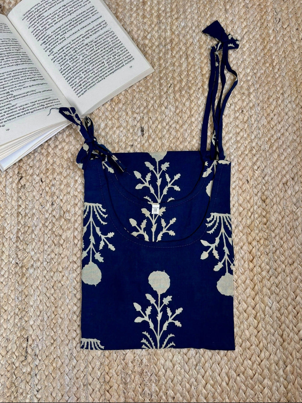 Navy Blue Floral-Print Sleeveless Kurti